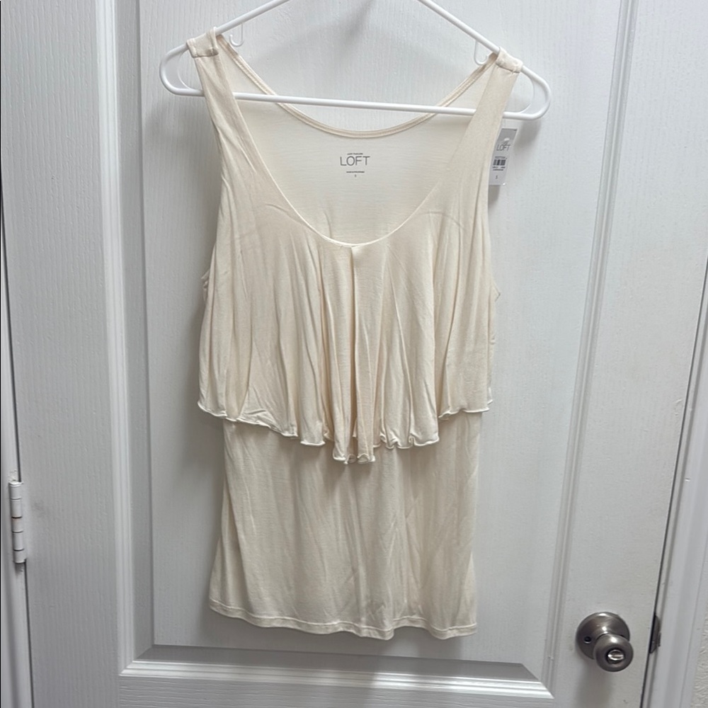 LOFT Cream Tiered Sleeveless Tank Top